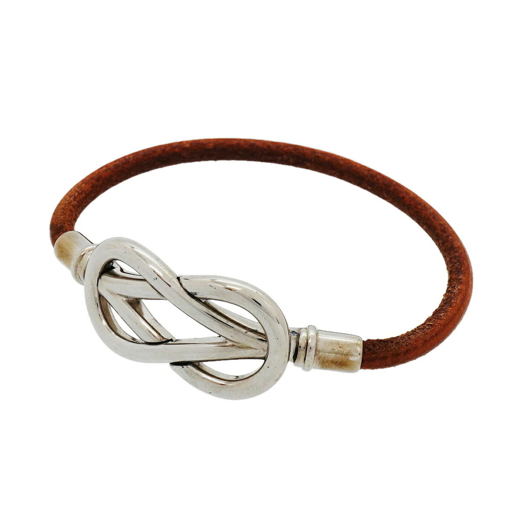 HERMES Silver Leather Charm Bracelet